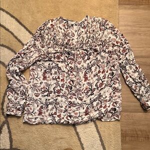 Lucky Brand Print Long-Sleeve Peasant Top - White with Red & brown